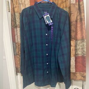 GAP Men's Navy and Forest Plaid Shirt